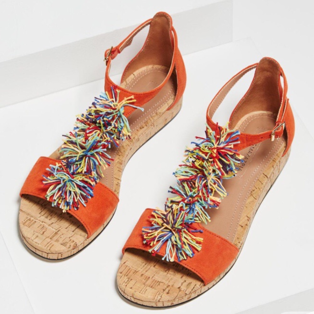 BcbgMaxazria Delfina Pom-Pom T-Strap Sandals